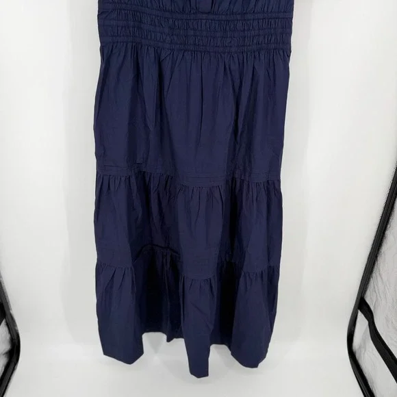 Quince 100% Organic Cotton Poplin Tiered Maxi Dress Women's L Navy Smocked Boho - Picture 7 of 14